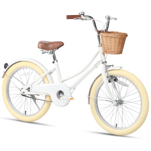 Glerc 20 Zoll Kinder Mädchen Fahrrad für 6 7 8 9 10 Jahre alt kleine Mädchen Retro Vintage-Stil Fahrräder mit Korb Training Räder und Glocke, Weiß Glerc 20 Zoll Kinder Mädchen Fahrrad für 6 7 8 9 10 Jahre alt kleine Mädchen Retro Vintage-Stil Fahrräder mit Korb Training Räder und Glocke, Weiß von Glerc
