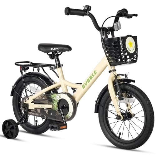 Glerc Bubble 14 Zoll Kinderfahrrad für 3 4 5 6 Jahre alte Jungen und Mädchen mit Korbstabilisatoren und Gepäckträger, Beige Glerc Bubble 14 Zoll Kinderfahrrad für 3 4 5 6 Jahre alte Jungen und Mädchen mit Korbstabilisatoren und Gepäckträger, Beige von Glerc