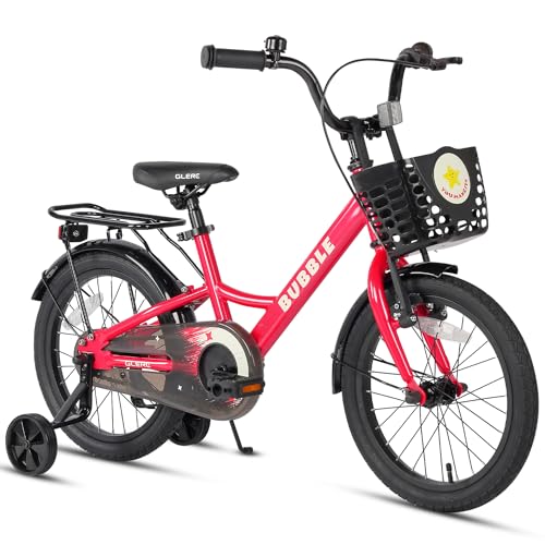 Glerc Bubble 14 Zoll Kinderfahrrad für 3 4 5 6 Jahre alte Jungen und Mädchen mit Korbstabilisatoren und Gepäckträger, Rosenrot Glerc Bubble 14 Zoll Kinderfahrrad für 3 4 5 6 Jahre alte Jungen und Mädchen mit Korbstabilisatoren und Gepäckträger, Rosenrot von Glerc