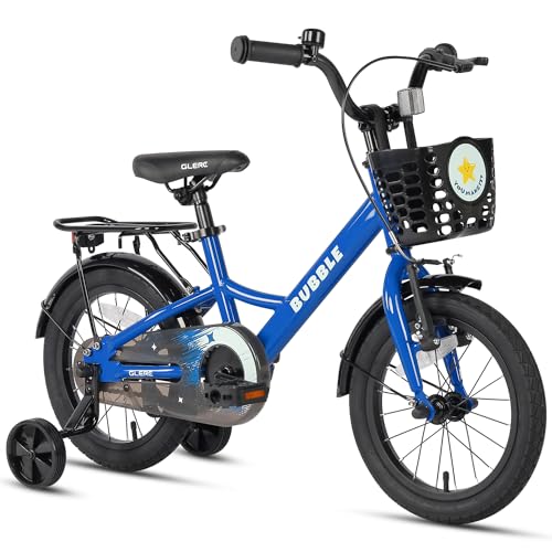 Glerc Bubble 16 Zoll Kinderfahrrad für 5 6 7 8 Jahre alte Jungen und Mädchen mit Korbstabilisatoren und Gepäckträger, Blau Glerc Bubble 16 Zoll Kinderfahrrad für 5 6 7 8 Jahre alte Jungen und Mädchen mit Korbstabilisatoren und Gepäckträger, Blau von Glerc
