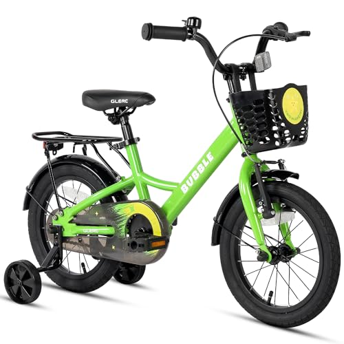 Glerc Bubble 16 Zoll Kinderfahrrad für 5 6 7 8 Jahre alte Jungen und Mädchen mit Korbstabilisatoren und Gepäckträger, grün von Glerc