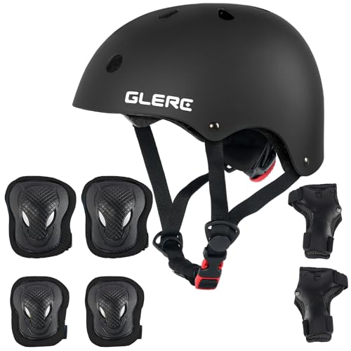 Glerc Kinder Helm rotective Gear Set, Knie Ellenbogen Handgelenk Pads für Alter 3-8 Jahre alt Jungen Mädchen, Schutzausrüstung einstellbar Set für Skateboard Roller Radfahren Skaten, S, Schwarz Glerc Kinder Helm rotective Gear Set, Knie Ellenbogen Handgelenk Pads für Alter 3-8 Jahre alt Jungen Mädchen, Schutzausrüstung einstellbar Set für Skateboard Roller Radfahren Skaten, S, Schwarz von Glerc