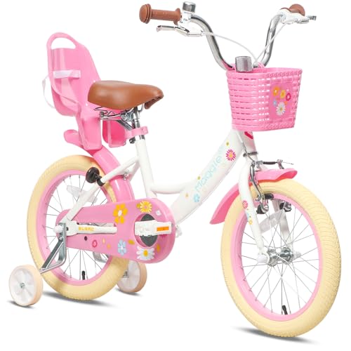 Glerc Maggie 14 Zoll Mädchen Fahrrad Alter 2 3 4 5 6 7 Jahre, Kinder und Kleinkinder Prinzessin Fahrrad Barbie Fahrräder mit Puppe-Sitz & Korb & Stützräder für Geschenk, Rosa bis Weiß von Glerc