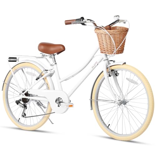 Glerc Missy 24“ Zoll Mädchen Cruiser Kinder Fahrrad 6-Gang Teen Hybrid Stadt Fahrrad für Jugendliche Alter 12 13 14 15 16 Jahre alt mit Weidenkorb & Leichtgewicht, Weiß Glerc Missy 24“ Zoll Mädchen Cruiser Kinder Fahrrad 6-Gang Teen Hybrid Stadt Fahrrad für Jugendliche Alter 12 13 14 15 16 Jahre alt mit Weidenkorb & Leichtgewicht, Weiß von Glerc