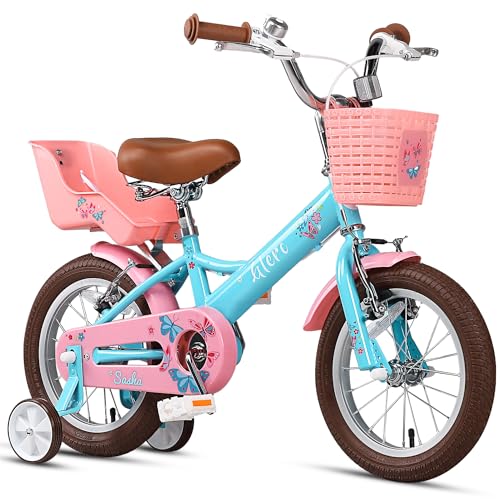Glerc Sasha 12 Zoll Kinderfahrrad für 2- bis 4-jährige Mädchen im Retro-Vintage-Stil mit Puppenfahrradsitz und Stützrädern Blau Glerc Sasha 12 Zoll Kinderfahrrad für 2- bis 4-jährige Mädchen im Retro-Vintage-Stil mit Puppenfahrradsitz und Stützrädern Blau von Glerc