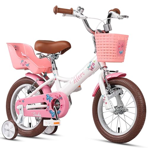 Glerc Sasha 14 Zoll Kleinkinderfahrrad für 3- bis 4-jährige Mädchen im Retro-Vintage-Stil mit Puppenfahrradsitz & Stützräder Weiß von Glerc