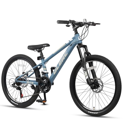 Glerc Skyline Kids Mountain Bike für Jungen/Mädchen, 24 Zoll Kinderfahrrad für 10 11 12 13 14 15 16 17 18 Jahre Jugendliche, 21-Gang Fahrrad mit Vorderradfederung & Scheibenbremsen,Blau von Glerc