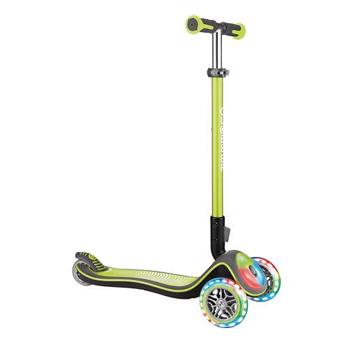 GLOBBER Elite Flash Lights Roller – Tretroller Kinder ab 3 Jahre - Scooter 120/80 mm - ABEC 5, 3-rädrig – höhenverstellbar - LED-Rollen und Leuchtdeck – Lime grün von Globber