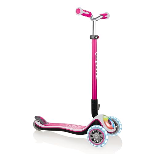 GLOBBER Elite Prime Roller – Tretroller Kinder ab 3 Jahre - Scooter 125/80 mm - ABEC 5, 3-rädrig – höhenverstellbar - LED-Rollen – Pink-weiß von Globber