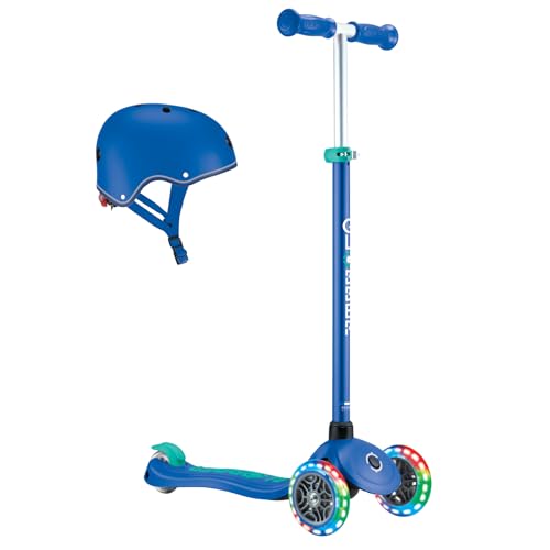 GLOBBER Primo Plus Lights – Tretroller und Helm Kinder, 120/80 mm, 3-rädrig, höhenverstellbar, LED-Leuchtrollen, blau GLOBBER Primo Plus Lights – Tretroller und Helm Kinder, 120/80 mm, 3-rädrig, höhenverstellbar, LED-Leuchtrollen, blau von Globber
