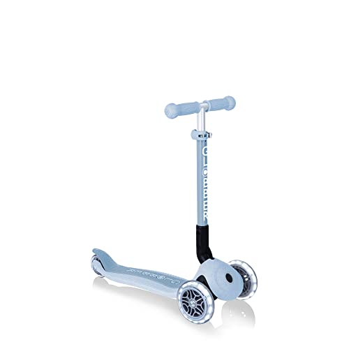 Globber Ecologic Kinder-Roller mit 3 Rädern für Kinder ab 2 Jahren, faltbar, mit verstellbaren Griffen, LED-Rädern, Blueberry, Einheitsgröße von Globber