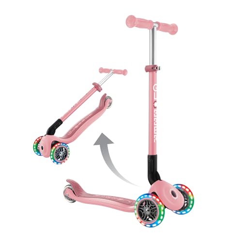 GLOBBER Primo Foldable Lights – Tretroller Kinder, 120/80 mm, ABEC 5, 3-rädrig, höhenverstellbar, LED-Rollen, neon pink von Globber