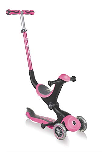 GLOBBER GO-UP Deluxe – 3 in 1 Dreirad, 120/80 mm, ABEC 5, 3-rädrig, höhenverstellbar, Klappmechanismus, pink von Globber