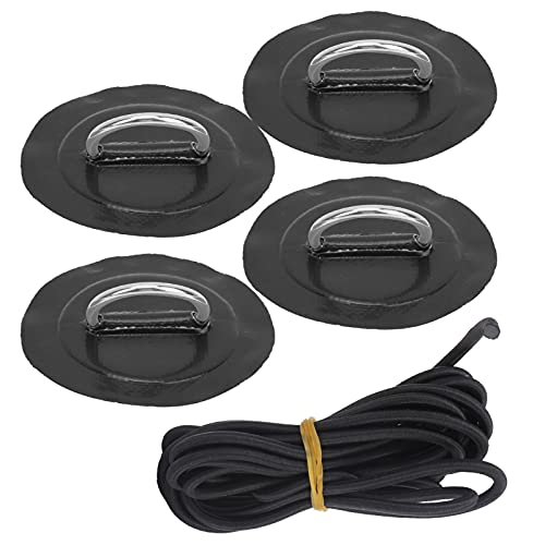 Glomora aufblasbares Boot D Ring Pad, 4pcs aufblasbare Boot Kajak Dring Pad Marine Fixe Schnalle mit elastischem Bungee -Kabel für PVC -aufblasbares Boot, Floß, Dinghy, Kajak (Black Patch) von Glomora