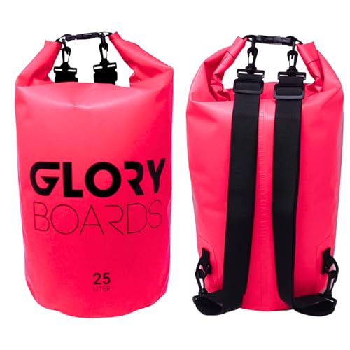 Glory Boards® Wasserdichter Dry Bag Rucksack - Ultra-Robust, leicht für Reisen, Schwimmfähig, mit Schultergurt für Stand up Paddling, Tauchen, Kajak, Rafting und Camping, 25 Liter, Pink von Glory Boards