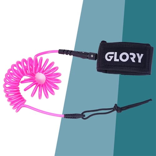 Glory Boards – Leash SUP - für Stand Up Paddle Boards – extrem robuste Sicherungsleine – aufgerollte Coil-Leash mit angenehmer Fußschlaufe – Edelstahl Schwenken – 7mm – mit Klettverschluss - Pink von Glory Boards
