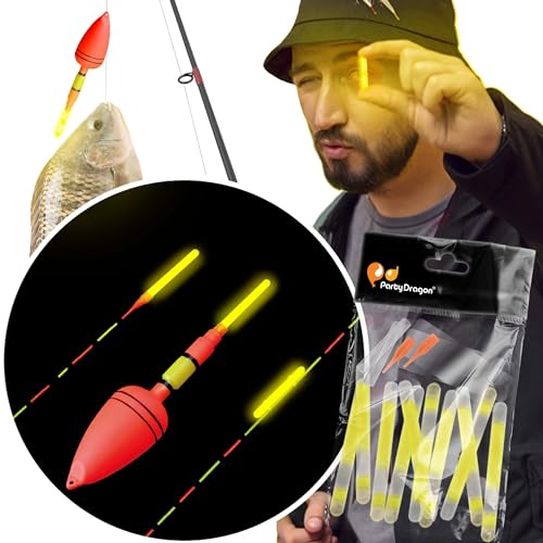 Glow Fever 100 Stück (10 Stück) Fluoreszierende Leuchtstäbe, Durchmesser 4,5 mm Lichtsichtbarkeit bis zu 30 m, leuchtender Schwimmer für Schwimmer, Bobber, Rutenspitze (gelb) von Glow Fever