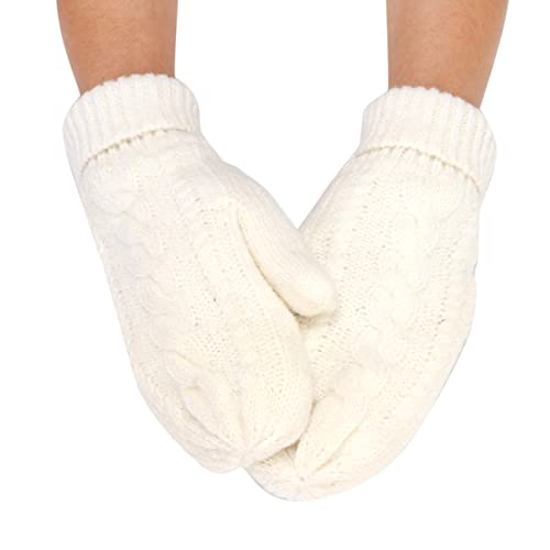 Handschuhe Damen Frauen Strickenhandschuhe Fleece Super Dicke Gefüttert Fäustlinge Casual Winddicht Outdoor Sports Gloves Dehnbare Strick Winterhandschuhe Fausthandschuhe für Outdoor (White, One Size) von Glücksvogel