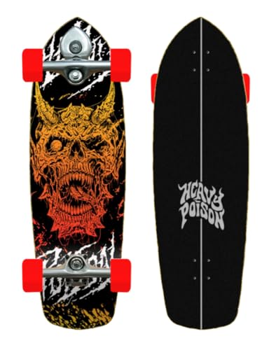 Heavy Poison Surfskate komplett mit Buri Surf Skate Skateboard-Achsen – Demon on Fire 34 von Glutier