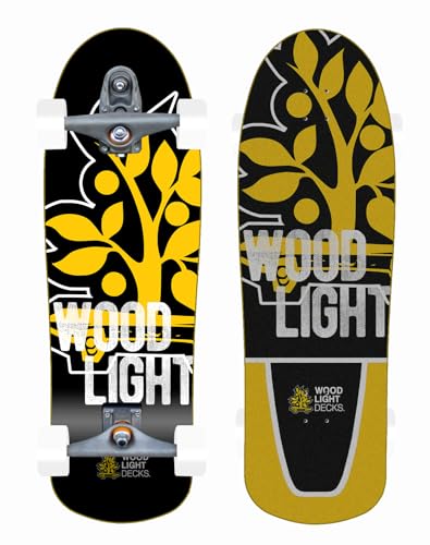 Surfskateboard aus Holz mit T12 Surf-Skateboard-Trucks Graphic Bass Black Bucky 10 x 31 von Glutier