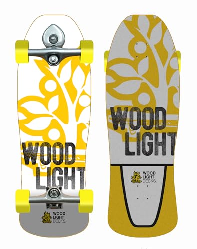 Woodlight Surfskate Complete with Buri Surfskate Trucks - Graphic Bass White Nuke 9.375 x 31.5 von Glutier