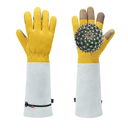 Gmjay Leder Handschuhe mit Extra Langem Unterarm Schaft Arbeitshandschuhe Verstellbarer Handgelenk Gartenhandschuhe Dornensichere und Stichfeste,XL von Gmjay
