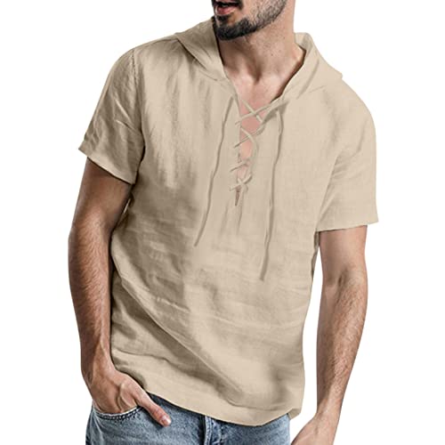 Godathe Leinenhemd Herren Sommer Hemd mit Kapuze Herren Kurzarm Hemden Freizeithemd Hawaiihemd Regular Fit Men Shirts Sommer Basic Shirt Strandhemd Shirts für Männer von Godathe