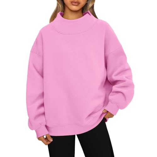 Women's Oversized Mock Neck Sweatshirt Fall Turtleneck Pullover Long Sleeve Hoodies (M,Pink) von GodbTG