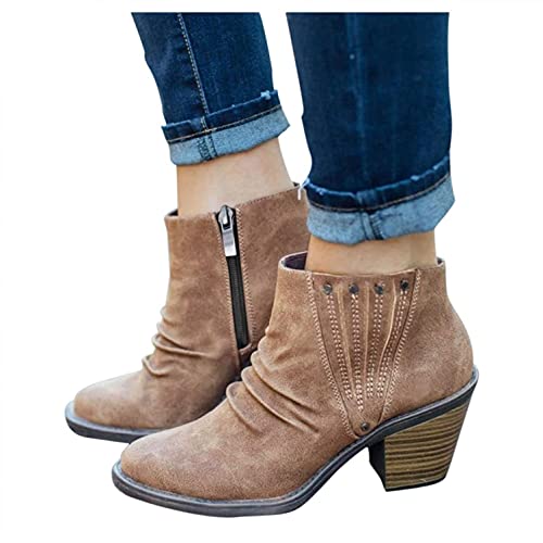 Damen Stiefeletten Chelsea Boots Frauen Wildleder Hohe Stiefel Fransen Stiefel Vintage Ritter Stiefeletten Mode Casual Western Schuhe Outdoor Wanderstiefel Große Größe von Godom