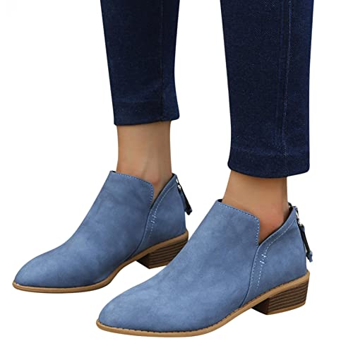 Godom Damen Stiefeletten Elegant Booties mit Niedrige Absätze Retro Riemchen Blume Stricken Frauen Bootie Herbst Winter Stiefel Ankle Boots Knöchel Schuhe Gummistiefel Damen Schneestiefel von Godom