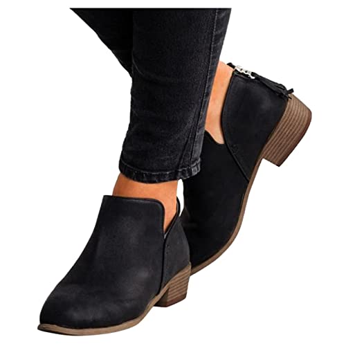 Godom Damen Stiefeletten Elegant Booties mit Niedrige Absätze Retro Riemchen Blume Stricken Frauen Bootie Herbst Winter Stiefel Ankle Boots Knöchel Schuhe Gummistiefel Damen Schneestiefel von Godom