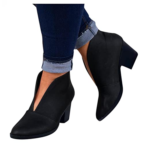 Godom Damen Stiefeletten Elegant Booties mit Niedrige Absätze Retro Riemchen Blume Stricken Frauen Bootie Herbst Winter Stiefel Ankle Boots Knöchel Schuhe Gummistiefel Damen Schneestiefel von Godom