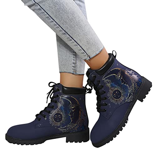 Godom Stiefeletten FüR Damen,Winterstiefel Damen Winterschuhe Stiefel Chelsea Boot Punk Biker Boot Knöchel Frauen Mit Blockabsatz Gotisch Retro Drucken Kurze Stiefeletten von Godom