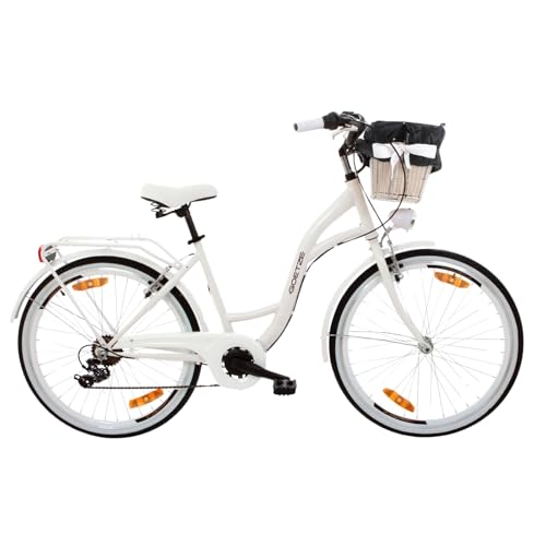 Goetze Mood 26 Zoll Damen Citybike, 17 Zoll Tiefeinsteiger Rahmen, 6-Gang Kettenschaltung, V-Bremse, LED-Beleuchtung, Gepäckträger, Komfortsattel, Schutzbleche, Rattankorb mit Stoffeinsatz! Goetze Mood 26 Zoll Damen Citybike, 17 Zoll Tiefeinsteiger Rahmen, 6-Gang Kettenschaltung, V-Bremse, LED-Beleuchtung, Gepäckträger, Komfortsattel, Schutzbleche, Rattankorb mit Stoffeinsatz! von Goetze