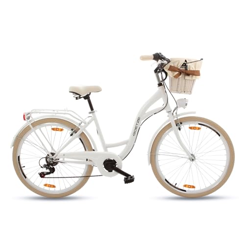 Goetze Mood 26 Zoll Damen Citybike, 17 Zoll Tiefeinsteiger Rahmen, 6-Gang Kettenschaltung, V-Bremse, LED-Beleuchtung, Gepäckträger, Komfortsattel, Schutzbleche, Rattankorb mit Stoffeinsatz! Goetze Mood 26 Zoll Damen Citybike, 17 Zoll Tiefeinsteiger Rahmen, 6-Gang Kettenschaltung, V-Bremse, LED-Beleuchtung, Gepäckträger, Komfortsattel, Schutzbleche, Rattankorb mit Stoffeinsatz! von Goetze