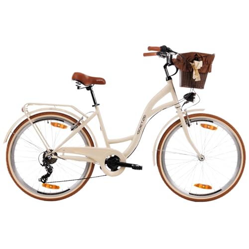 Goetze Mood 26 Zoll Damen Citybike, 17 Zoll Tiefeinsteiger Rahmen, 6-Gang Kettenschaltung, V-Bremse, LED-Beleuchtung, Gepäckträger, Komfortsattel, Schutzbleche, Rattankorb mit Stoffeinsatz! Goetze Mood 26 Zoll Damen Citybike, 17 Zoll Tiefeinsteiger Rahmen, 6-Gang Kettenschaltung, V-Bremse, LED-Beleuchtung, Gepäckträger, Komfortsattel, Schutzbleche, Rattankorb mit Stoffeinsatz! von Goetze