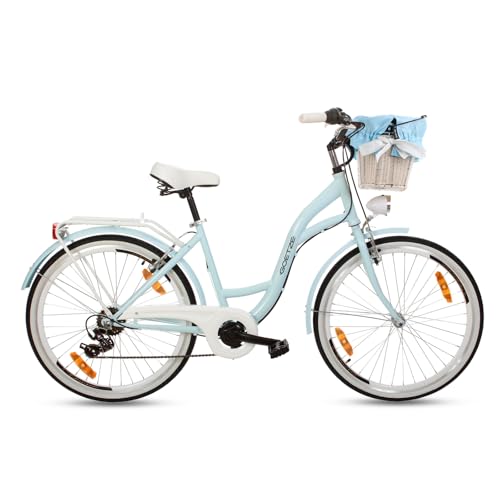 Goetze Mood 26 Zoll Damen Citybike, 17 Zoll Tiefeinsteiger Rahmen, 6-Gang Kettenschaltung, V-Bremse, LED-Beleuchtung, Gepäckträger, Komfortsattel, Schutzbleche, Rattankorb mit Stoffeinsatz! Goetze Mood 26 Zoll Damen Citybike, 17 Zoll Tiefeinsteiger Rahmen, 6-Gang Kettenschaltung, V-Bremse, LED-Beleuchtung, Gepäckträger, Komfortsattel, Schutzbleche, Rattankorb mit Stoffeinsatz! von Goetze