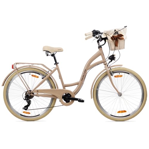 Goetze Mood 26 Zoll Damen Citybike, 17 Zoll Tiefeinsteiger Rahmen, 6-Gang Kettenschaltung, V-Bremse, LED-Beleuchtung, Gepäckträger, Komfortsattel, Schutzbleche, Rattankorb mit Stoffeinsatz! Goetze Mood 26 Zoll Damen Citybike, 17 Zoll Tiefeinsteiger Rahmen, 6-Gang Kettenschaltung, V-Bremse, LED-Beleuchtung, Gepäckträger, Komfortsattel, Schutzbleche, Rattankorb mit Stoffeinsatz! von Goetze