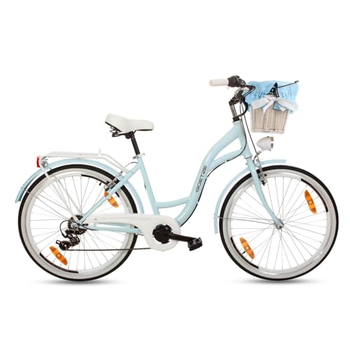 Goetze Mood 26 Zoll Damen Citybike, 17 Zoll Tiefeinsteiger Rahmen, 6-Gang Kettenschaltung, V-Bremse, LED-Beleuchtung, Gepäckträger, Komfortsattel, Schutzbleche, Rattankorb mit Stoffeinsatz! Goetze Mood 26 Zoll Damen Citybike, 17 Zoll Tiefeinsteiger Rahmen, 6-Gang Kettenschaltung, V-Bremse, LED-Beleuchtung, Gepäckträger, Komfortsattel, Schutzbleche, Rattankorb mit Stoffeinsatz! von Goetze