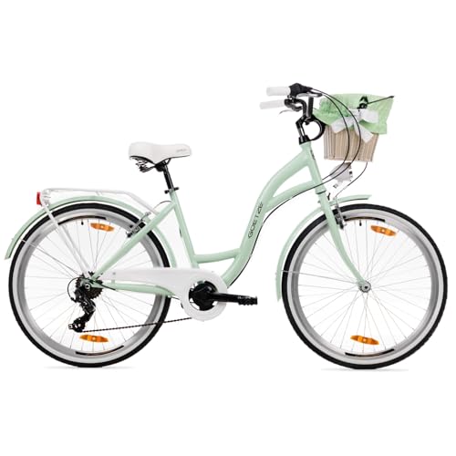 Goetze Mood 26 Zoll Damen Citybike, 17 Zoll Tiefeinsteiger Rahmen, 6-Gang Kettenschaltung, V-Bremse, LED-Beleuchtung, Gepäckträger, Komfortsattel, Schutzbleche, Rattankorb mit Stoffeinsatz! Goetze Mood 26 Zoll Damen Citybike, 17 Zoll Tiefeinsteiger Rahmen, 6-Gang Kettenschaltung, V-Bremse, LED-Beleuchtung, Gepäckträger, Komfortsattel, Schutzbleche, Rattankorb mit Stoffeinsatz! von Goetze