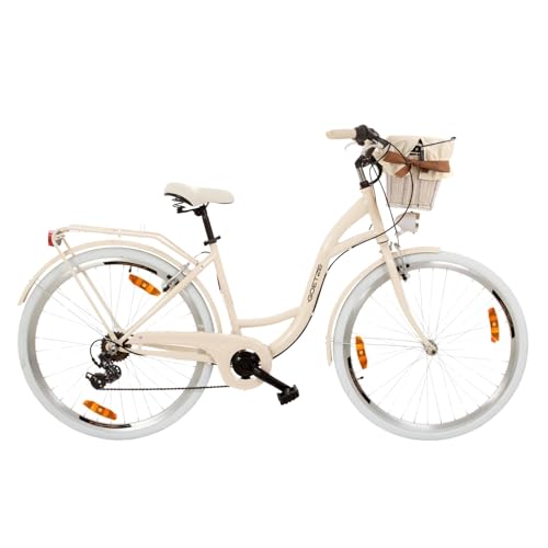 Goetze Mood 28 Zoll Damen Citybike, 18 Zoll Tiefeinsteiger Rahmen, 7-Gang Kettenschaltung, V-Bremse, LED-Beleuchtung, Gepäckträger, Komfortsattel, Schutzbleche, Rattankorb mit Stoffeinsatz! Goetze Mood 28 Zoll Damen Citybike, 18 Zoll Tiefeinsteiger Rahmen, 7-Gang Kettenschaltung, V-Bremse, LED-Beleuchtung, Gepäckträger, Komfortsattel, Schutzbleche, Rattankorb mit Stoffeinsatz! von Goetze