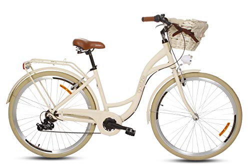 Goetze Mood Alu Rahmen Damenfahrrad Retro Vintage Holland Citybike, 28 Zoll Räder, 7 Gang Schaltwerk, Tiefeinstieger, Korb mit Polsterung Gratis! von Goetze