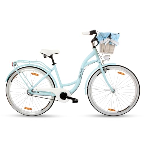 Goetze Style 28 Zoll Damen Citybike, 18 Zoll Aluminiumrahmen, Tiefeinsteiger, 3-Gang Nabenschaltung, Rücktrittbremse, LED-Beleuchtung, Gepäckträger, Komfortsattel, Rattankorb mit Stoffeinsatz! Goetze Style 28 Zoll Damen Citybike, 18 Zoll Aluminiumrahmen, Tiefeinsteiger, 3-Gang Nabenschaltung, Rücktrittbremse, LED-Beleuchtung, Gepäckträger, Komfortsattel, Rattankorb mit Stoffeinsatz! von Goetze
