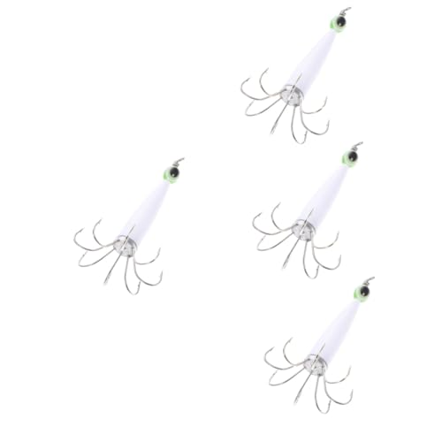 Gogogmee 4 Stück Octopus Tintenfischhaken Angelvorrichtungen Fluoreszierende -Jigs Angelhaken für Tintenfische Leuchtende Angelköder für Tintenfische angelzubehör Fischköder Weiß von Gogogmee