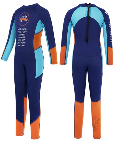 Gogokids Kinder Neoprenanzüge Jungen Thermische Badeanzüge, 2.5mm Neopren Taucheranzug Rash Guard Einteiler Bademode Schnorchelanzug UV 50+, Langarm Blau L von Gogokids