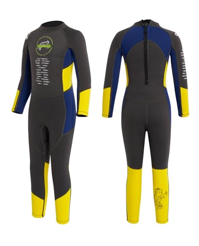 Gogokids Kinder Neoprenanzüge Jungen Thermische Badeanzüge, 2.5mm Neopren Taucheranzug Rash Guard Einteiler Bademode Schnorchelanzug UV 50+, Langarm Grau S von Gogokids