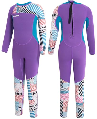 Gogokids Kinder Neoprenanzüge Thermische Bademode, Mädchen Einteiler Badeanzüge 2.5mm Neopren Taucheranzug Rash Guard Schnorchelanzug UV-Schutz 50+, L von Gogokids