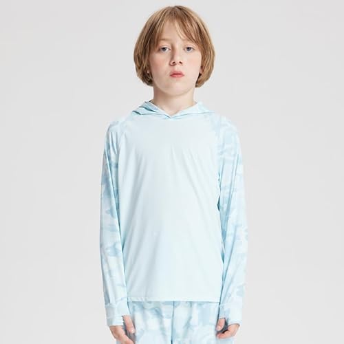 Gogokids Kinder Schnelltrocknendes Langarm Kapuzen Sportshirt, Sonnenschutz UPF 50+ Weisses T-Shirt Kinder mit Daumenlöchern für Wandern, Laufen, Schwimmen von Gogokids