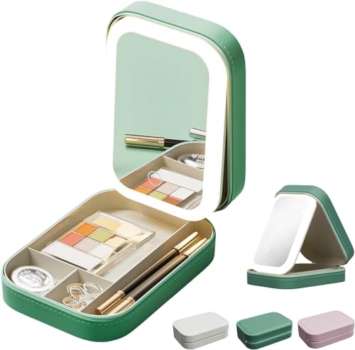Integrierte Make-up-Aufbewahrungsbox mit lichtfüllendem Spiegel - ergänzendes LED-Kosmetikkoffer - Make-up-Aufbewahrungsbox mit LED-Lichtspiegel - Touch-Steuerung und (Green) von Gokame