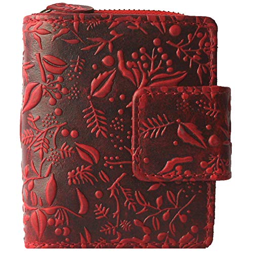 Geldbörse Damen Kurzer RFID Schutz Geldbeutel echtes Leder Für Frauen - Bequem Portemonnaie mit Viel Kartenfächer (Hill Burry Kollektion) (Rot) von Golden Deer